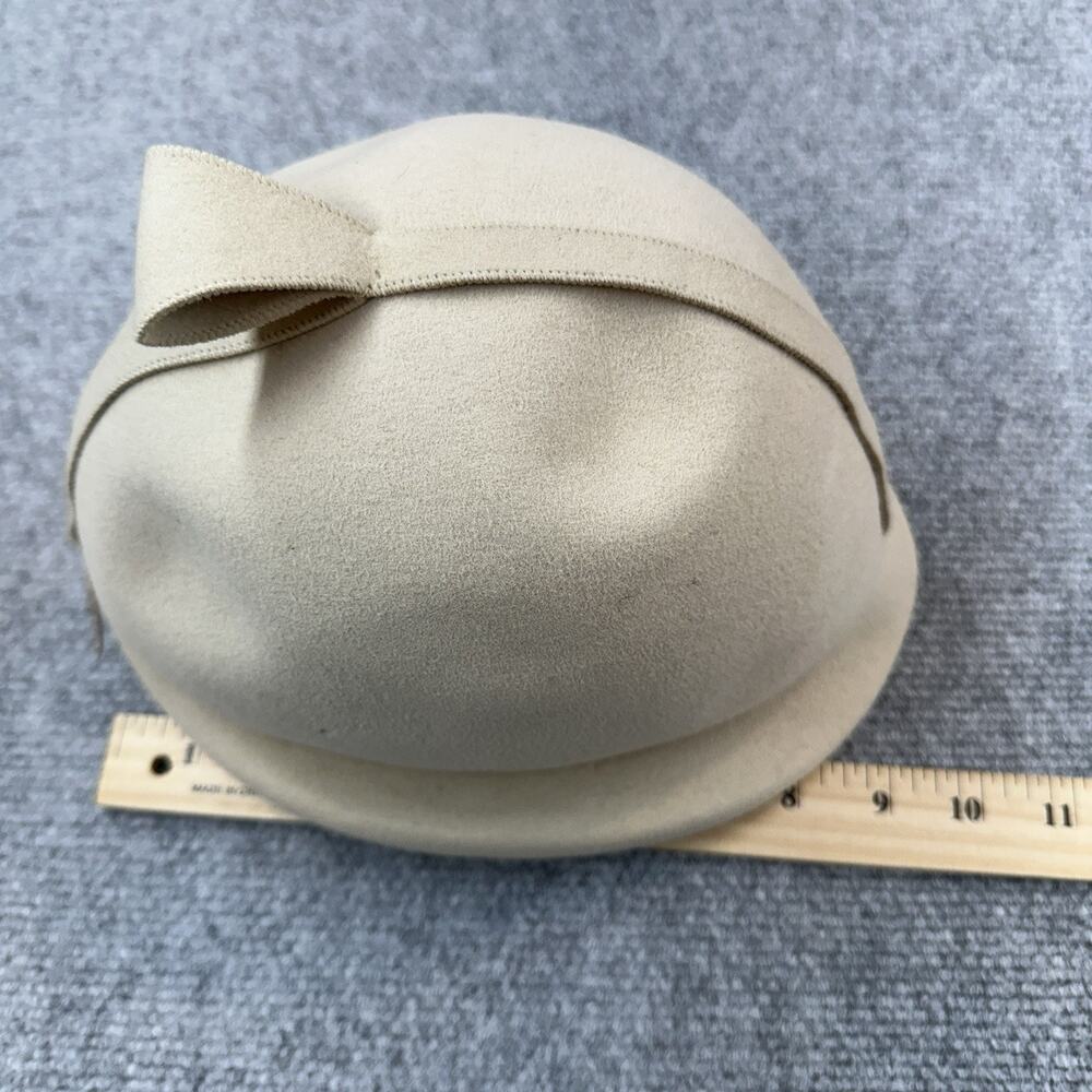 Vintage Adolfo II Marshall Fields Felt Equestrian Dome Hat Cream Union Made USA - Picture 3 of 10